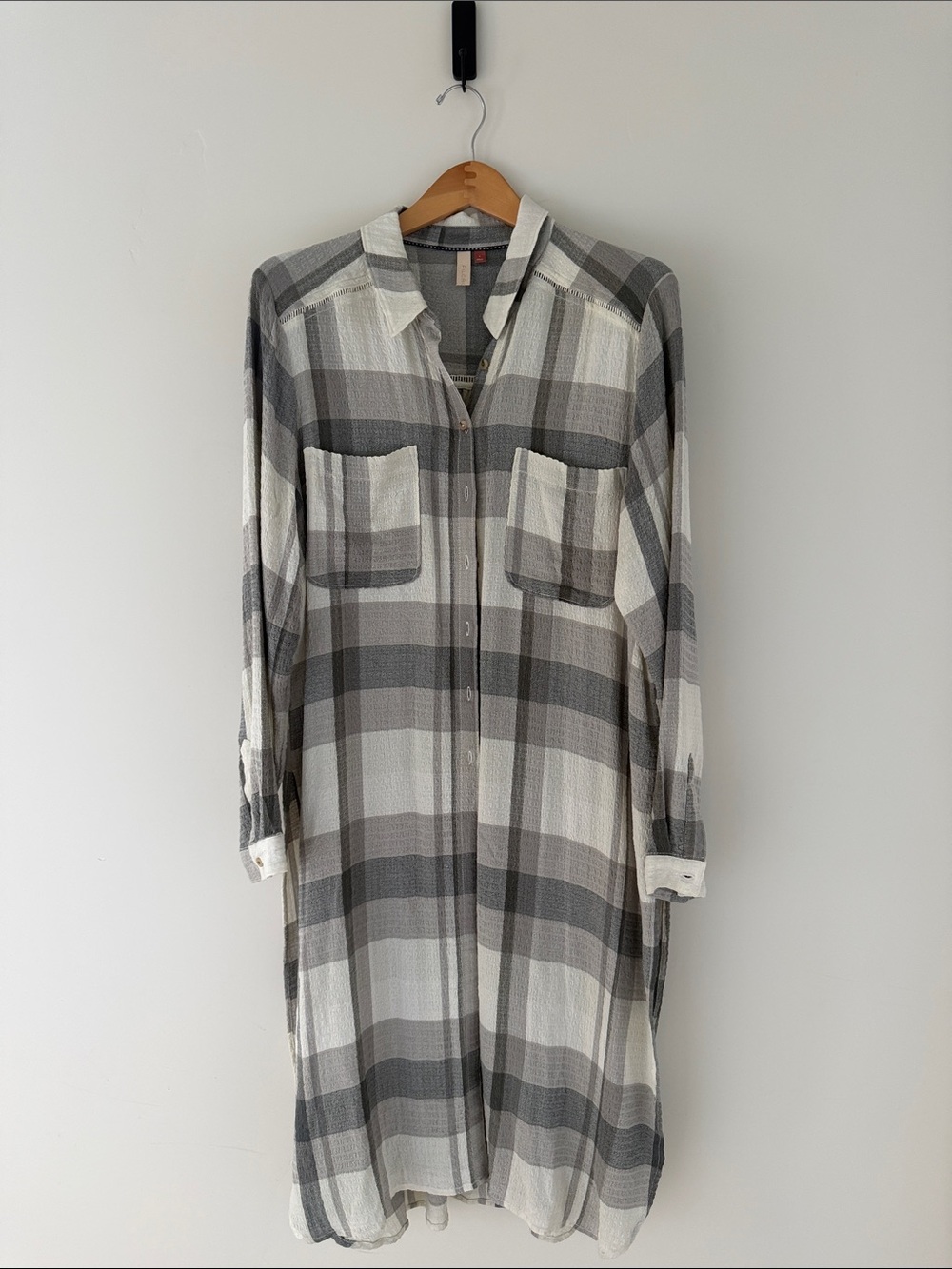 Anthropologie Pilcro Gray & White Plaid Collared Button Shirt Dress